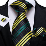 Joior Black Plaid Ties For Men 8cm Width Silk Mens Business Wedding Neck Tie Set Pocket Square Cufflinks Gravatas Homens Cravatta