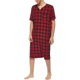 Joior Cotton Plaid Sleep Robe Men Pajamas Short Sleeve V-neck Casual Homewear One-piece Comfortable Home Loose Bathrobe