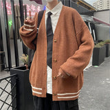 Joior British Retro Cardigan Sweater New Korean Harajuku Academic Knitted Sweater Pullover Hip Hop Streetwear Loose Knitwear Tops