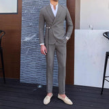 Joior New Fashion Men Suits Blue Peak Lapel and Belt Linen Men's Clothing Smart Casual Groom Wedding Slim Fit 2 Piece Blazer Pants