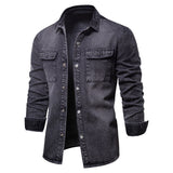  Cotton Denim Shirts Men Casual Solid Color Thick Long Sleeve Shirt for Men Spring High Quality Jeans Male Shirt