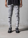 Joior Men's Skinny Ripped Jeans Streetwear Fashion Beggar Patch Men Pencil Pants Grey/Blue Slim Denim Trousers Casual Jeans for Men