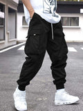 Joior Men Flap Pocket Side Drawstring Waist Cargo Pants