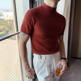 Joior Fall Winter New Short Sleeve Knitted Sweater Men Clothing Half High Neck Slim Fit Sweater T-shirt Casual Stretch Homme Pullover