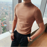 Joior 11 color Summer High Quality Short Sleeve Knitted T Shirts Men Slim Solid Pullovers Casual Stretched Tee Shirt Streetwear Homme