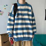 Pullover Red And Black Stripe Knitted Sweater Men Women's Autumn Winter Round Neck Casual Trend  Clothing Plus Size