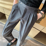 Joior British Style Men High Waist Casual Business Dress Pants Streetwear New Fashion Social Belt Decoration Slim Fit Suit Pants