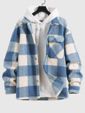 Checked Plaid Colorblock Jacket Woolen Turn Down Collar Coat Winter Unisex Streetwear Warm Outerwear with Pocket