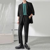 Joior Korean Style New Men's Short Sleeve Suits Long Pants Sets Fashion Casual Male Solid All-match Two Piece Sets S-5XL