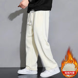 Joior Autumn Men Pants Solid Color Long Trousers Fleece Inside Male Casual Elastic Waist Thick Warm Loose Pants Size 3XL 4XL