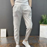 Joior Men Harem Pants Striped Drawstring Elastic Waist Slim Fit Streetwear Spring Autumn Stretch Ankle Tied Pencil Pants for Daily