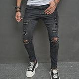 Joior 2024 Men High street Stylish Ripped Hip hop Casual Skinny Pencil Jeans Male Stretch Holes Slim Denim Trousers