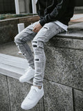 Joior Men's Skinny Ripped Jeans Streetwear Fashion Beggar Patch Men Pencil Pants Grey/Blue Slim Denim Trousers Casual Jeans for Men