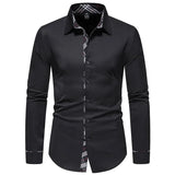 Joior Autumn Plaid Patchwork Formal Shirts for Men Slim Long Sleeve White Button Up Shirt Dress Business Office Camisas