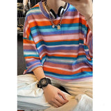 Joior Summer Street Men and Women Trendy Personality Colorful Stripe Hip Hop Round Neck Short Sleeve Couple Loose Casual T-shirt Top