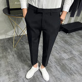 Joior 2024 Summer Fashion Mens Dark Green Suit Pants Pure Color Business Occupation Slim Fit Dress Office Ankle Trousers