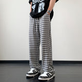 Joior Summer Ice Silk Loose Plaid Men Casual Pant Harajuku Wide Leg Trousers Fashion Brand Large Size Male Bottoms