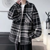 Joior Autumn Plaid Woolen Coat Men Fashion Retro Casual Oversized Woolen Jacket Men Korean Loose Woolen Shirt Mens Overcoat M-2XL