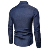 Joior Autumn Men's Pocket Panel Leather Long Sleeve Shirt Anti Denim Versatile Slim Fit Shirt