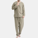 Joior Men's Home Pajamas Long Sleeve T-Shirt Pajamas Set Autumn Fashion Daily High Quality Pure Color Long Pants Pajama  2 Piece  Set