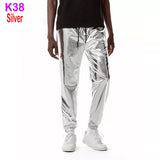 Joior Mens Shiny Silver Metallic Jogger Sweatpants Hip Hop Wet Look Trousers Men Club Party Festival Prom Streetwear Pantalones Hombre