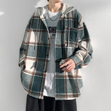 Joior Autumn New College Style Plaid Hooded Jacket Men Loose Fashion Women's Hoodie Woolen Fabric Male Korean Couple Woolen Coat