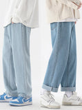 Joior New Korean Fashion Men's Casual Ankle-Length Jeans Classic Man Straight Denim Wide-leg Pants Light Blue Grey Black 3XL