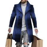 Joior Autumn Winter Men's Single Breasted Woolen Overcoat Plaid Print Male Long Thicken Windbreaker Fashion Causal Coat Outerwear Men