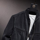 Joior Autumn New Stand Collar Zipper Denim Jacket Men Casual British Slim Black Motorcycle Male Baseball Jacket Cowboy Coat