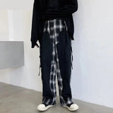 Elegant Plaid Splicing Design Casual Pants Men's Trendy High Street Original Straight Tube Trousers