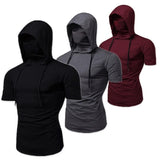 Joior Mens Gym Thin Hoodie Short Sleeve Hoodies With Mask Sweatshirt Casual Splice Large Mask Hoodie Sweatshirt Hooded Tops Cycling