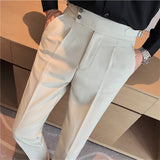 Joior Spring Autumn Men High Waist Belt Design Casual Slim Formal Dress Pant Men Social Office Wedding Party Dress Suit Pants