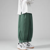 Joior Japanese Men's Loose Casual Wide Leg Pants Fashion Elastic Waist Pure Cotton Solid Color Pants Straight Baggy Wide Leg Pants 5XL