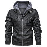 Joior Autumn/Winter Men's Hooded PU Waterproof Leather Jacket Large Size Casual Leather Clothing Trend Young Motorcycle Wear