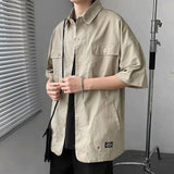 Joior Elegant Fashion Shirts Loose Solid Patchwork Casual Turn-down Collar Short Sleeve Pockets Spring Summer Thin Men's Clothing