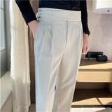 Joior British Style Men High Waist Casual Dress Pant Men Belt Design Slim Trousers Formal Office Social Wedding Party Dress Suit Pants