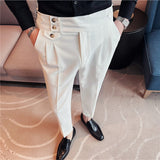 Joior British Style Spring New Solid Business Casual Suit Pants High Waist Button Men Formal Pants High Quality Slim Office Trousers