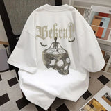 Joior American Retro Personalized Skull Letter Printed Short Sleeved Men and Women Summer New Loose Hip-hop Casual T-shirt Top Y2k