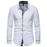 Joior Autumn Plaid Patchwork Formal Shirts for Men Slim Long Sleeve White Button Up Shirt Dress Business Office Camisas