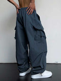 Joior Loose Fit Cargo Pants for Men Solid Streetwear Tooling Trousers Mid-waist Drawstring Beam Feet Long Pants