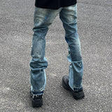 Joior High Street Retro Ink Splash Patchwork Ripped Jeans Flare Pants Men and Women Straight Casual Oversized Loose Denim Trousers