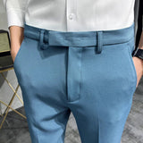 Joior 2024 Summer Fashion Mens Dark Green Suit Pants Pure Color Business Occupation Slim Fit Dress Office Ankle Trousers