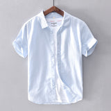 Joior Cotton Linen Short Sleeve Shirts For Men Casual Fashion Yellow Turn Down Collar Tops Male Summer Classic Basic Clothing