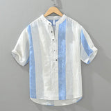 Joior 2024 Summer New 100%Linen Pullover Short Sleeve Shirts for Men Fashion Striped Casual Loose Shirts