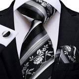 Joior Black Red Rose Floral Ties For Men 8cm Men's Silk Neck Tie Handkerchief Cufflinks Set Business Wedding Tie Gift For Men