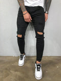 Joior Street Style Ripped Skinny Jeans Men Vintage Wash Solid Denim Trouser Mens Casual Slim Fit Pencil Denim Pants