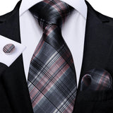 Joior Black Plaid Ties For Men 8cm Width Silk Mens Business Wedding Neck Tie Set Pocket Square Cufflinks Gravatas Homens Cravatta