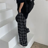 Joior Black and Pink Plaid Pants Oversize Women Pants High Waist Loose Wide Leg Trousers Ins Retro Teens Straight Trousers Streetwear