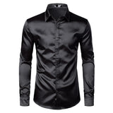 Joior Black Mens Silk Dress Shirts 3Pcs(Shirt +Tie+Bowtie) Smooth Satin Shirt Men Slim Fit Party Prom Casual Shirts Men Social Camisa