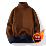 Joior black turtleneck outfit Men New Sweater Autumn Winter Knitted Turtleneck Thick Fleece Inside Solid Color Pullovers Men Casual Sweater Pullovers